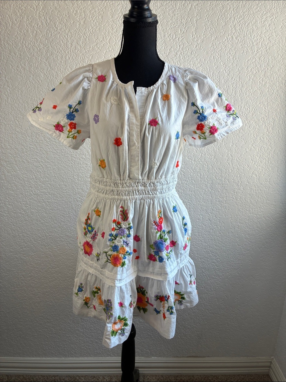 Anthropologie Somerset Embroidered Mini Dress White Floral M - Picture 6 of 11